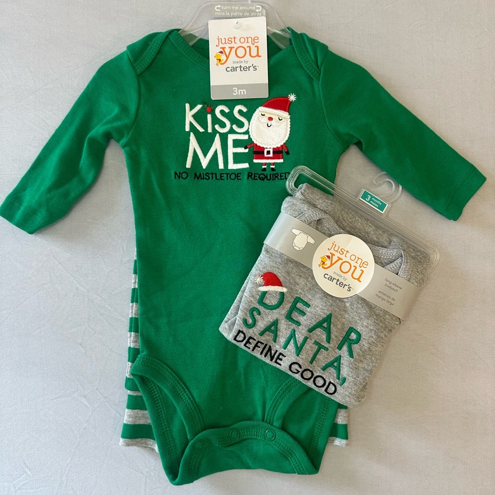Carter's Festive Green and Gray Bodysuit Duo